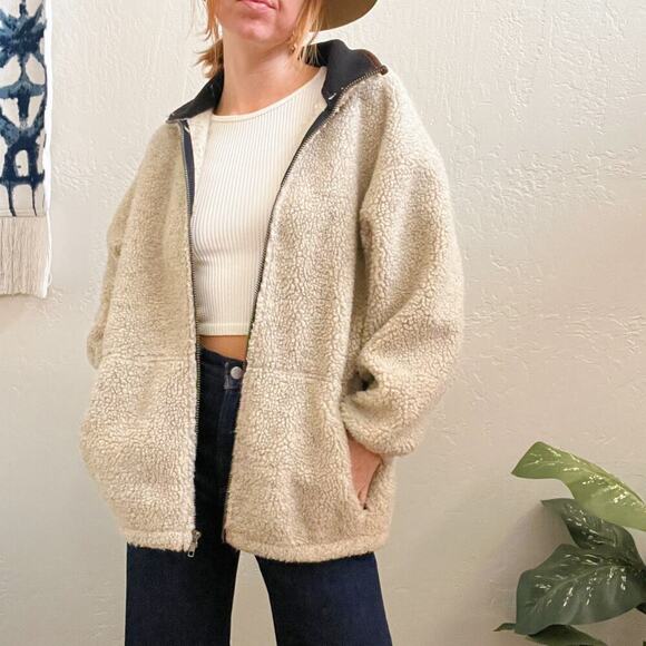 Vintage Jackets & Blazers - Vintage 1990's Collared Oversized Zip Up Sherpa Jacket